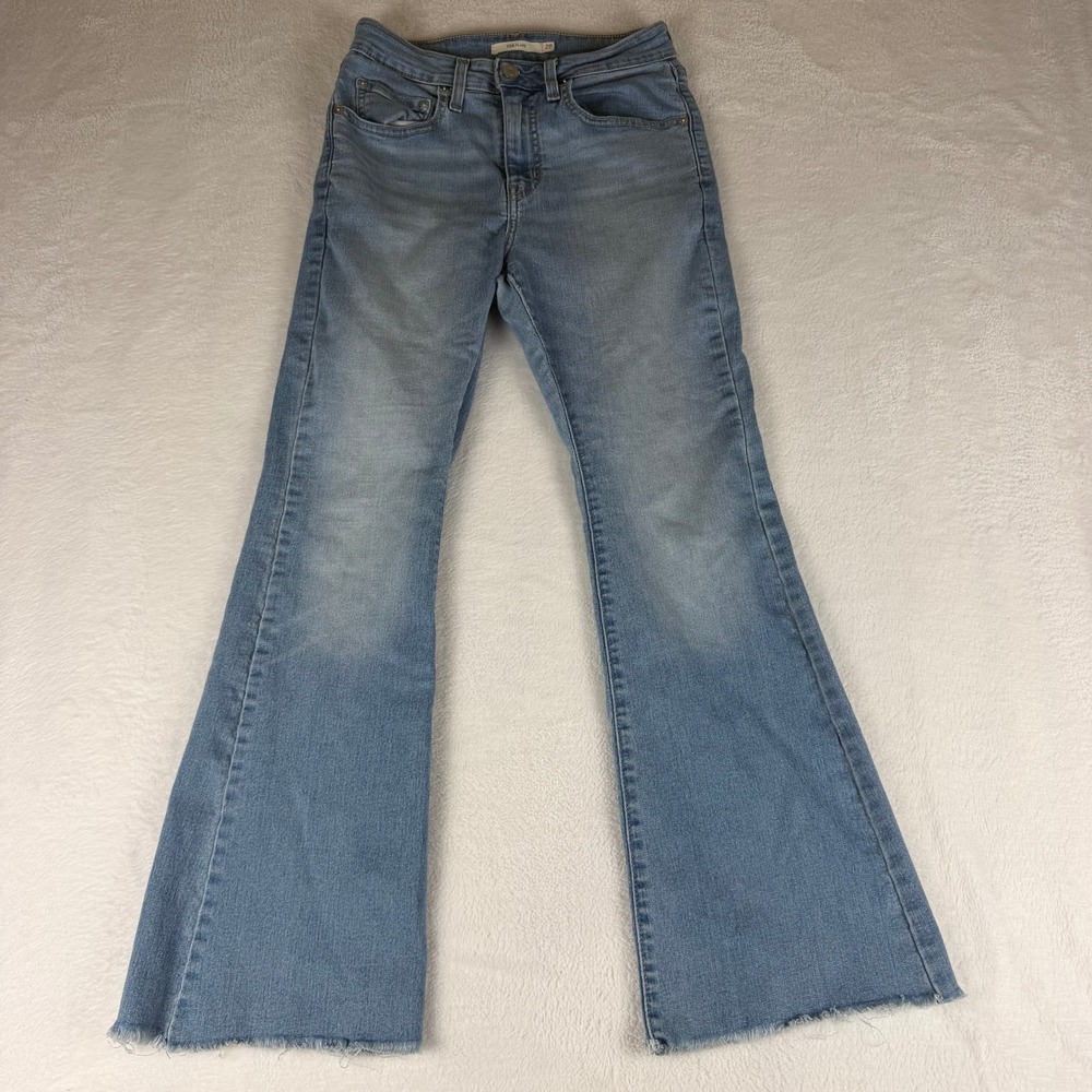Levis 726 Flare Jeans Womens 28x30 Light Wash High Rise Raw Hem Blue Denim